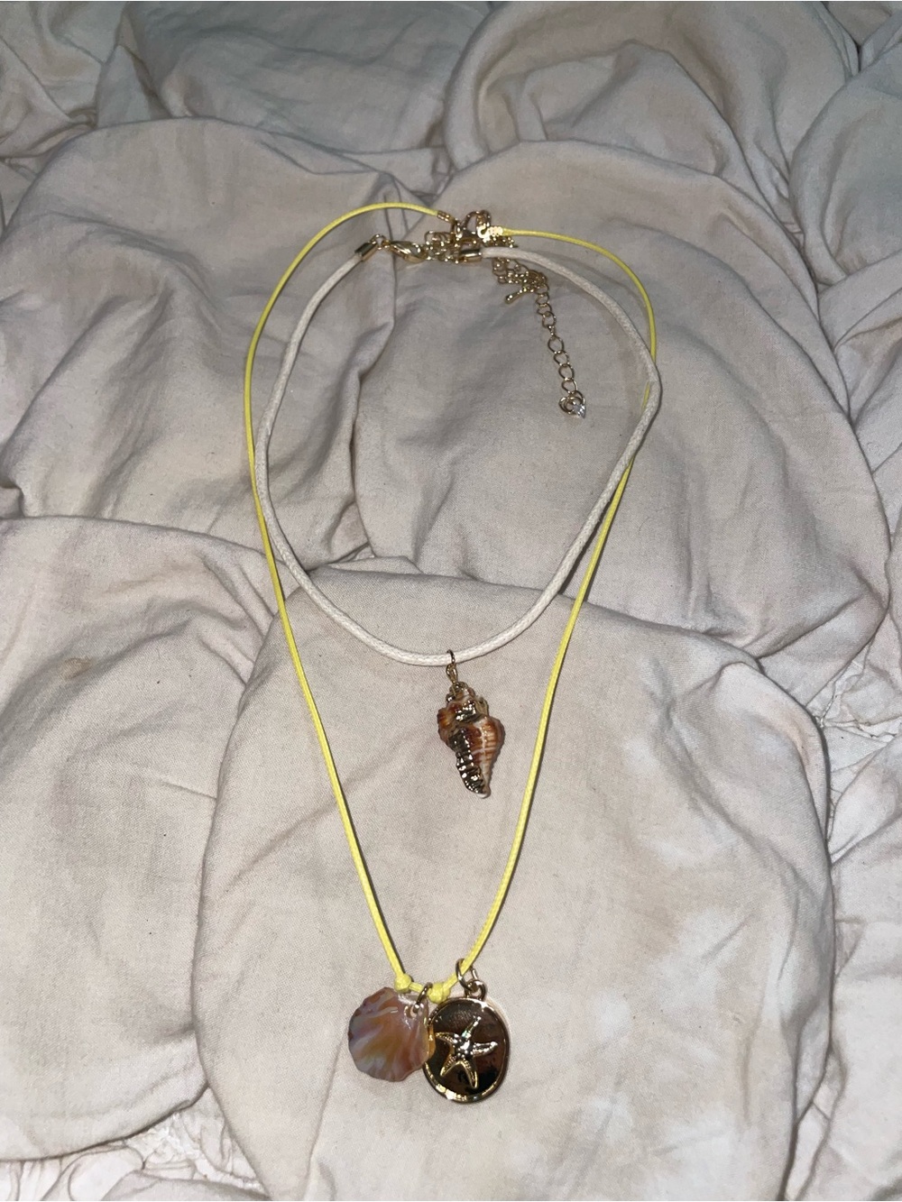 Free People Yellow & Cream Cord Coastal Layered Necklace Set